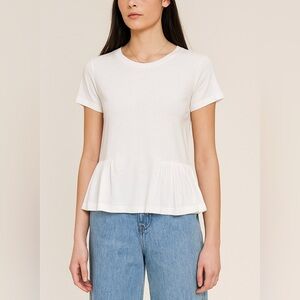 Aritzia Sunday Best Minerva Peplum Top XS White Short Sleeve Preppy Chic Blouse